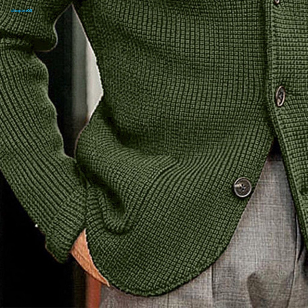 Áo Khoác Dệt Kim Tay Dài Cổ Đứng Dày Dặn Màu Trơn Cài Nút Thời Trang Thu Đông Cho Nam