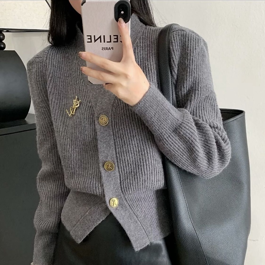 Áo Khoác Cardigan Dệt Kim Cổ Chữ V Dáng Ngắn Thời Trang Cho Nữ