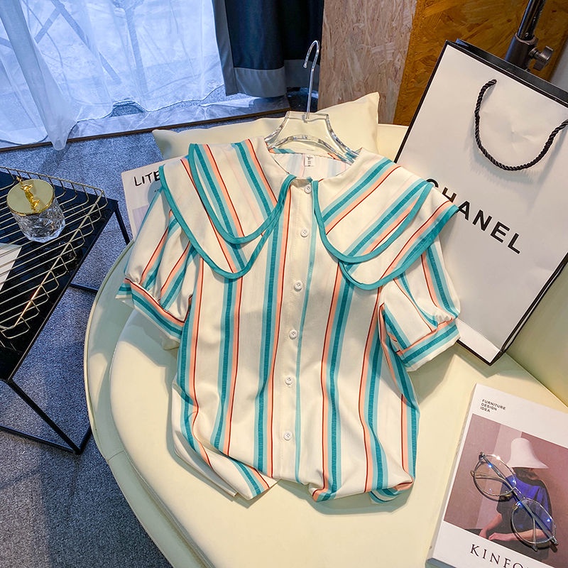 Áo Sơ Mi Hai Lớp Cổ Búp Bê Màu Sắc Tương Phản Thời Trang Dành Cho Nữ