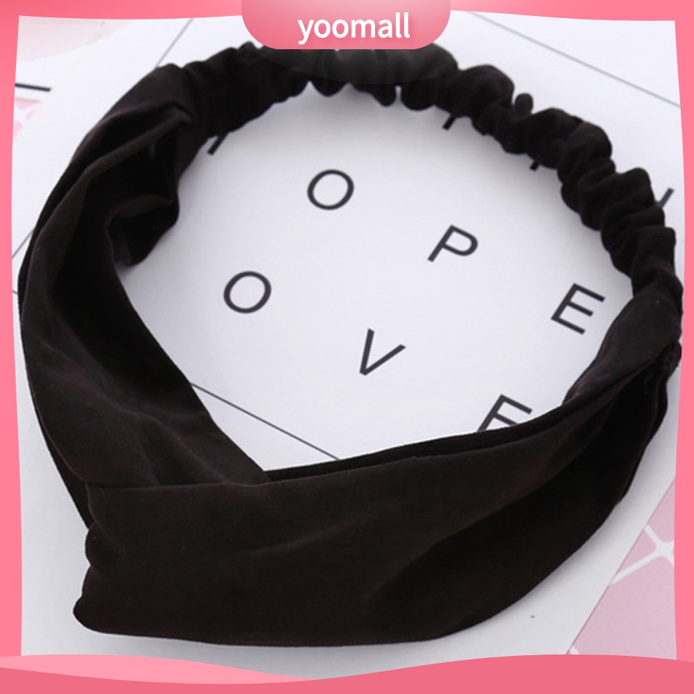 Băng Đô Thắt Nút Chéo Bằng Da Lộn Mềm Co Giãn Màu Trơn Phong Cách Vintage Dành Cho Nữ