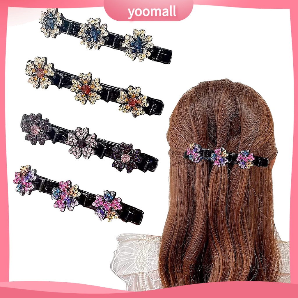 Set 4 Kẹp Tóc Hai Lớp Đính Hoa Và Ngọc Trai Giả Phong Cách Hàn Quốc