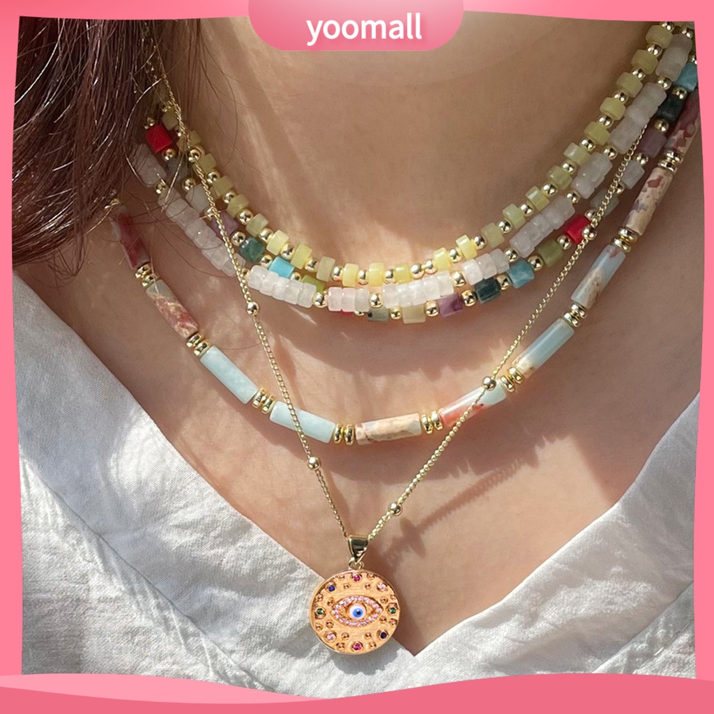 Vòng Cổ Choker Phối Hạt Đá Quý Nhân Tạo Phong Cách Bohemian Thời Trang