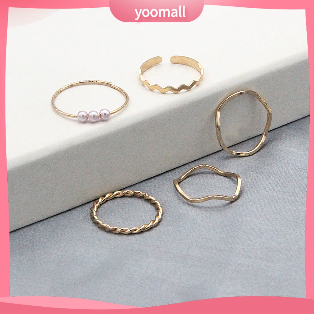 Set 5 Nhẫn Đeo Đốt Ngón Tay Đính Đá Thời Trang Cho Nữ