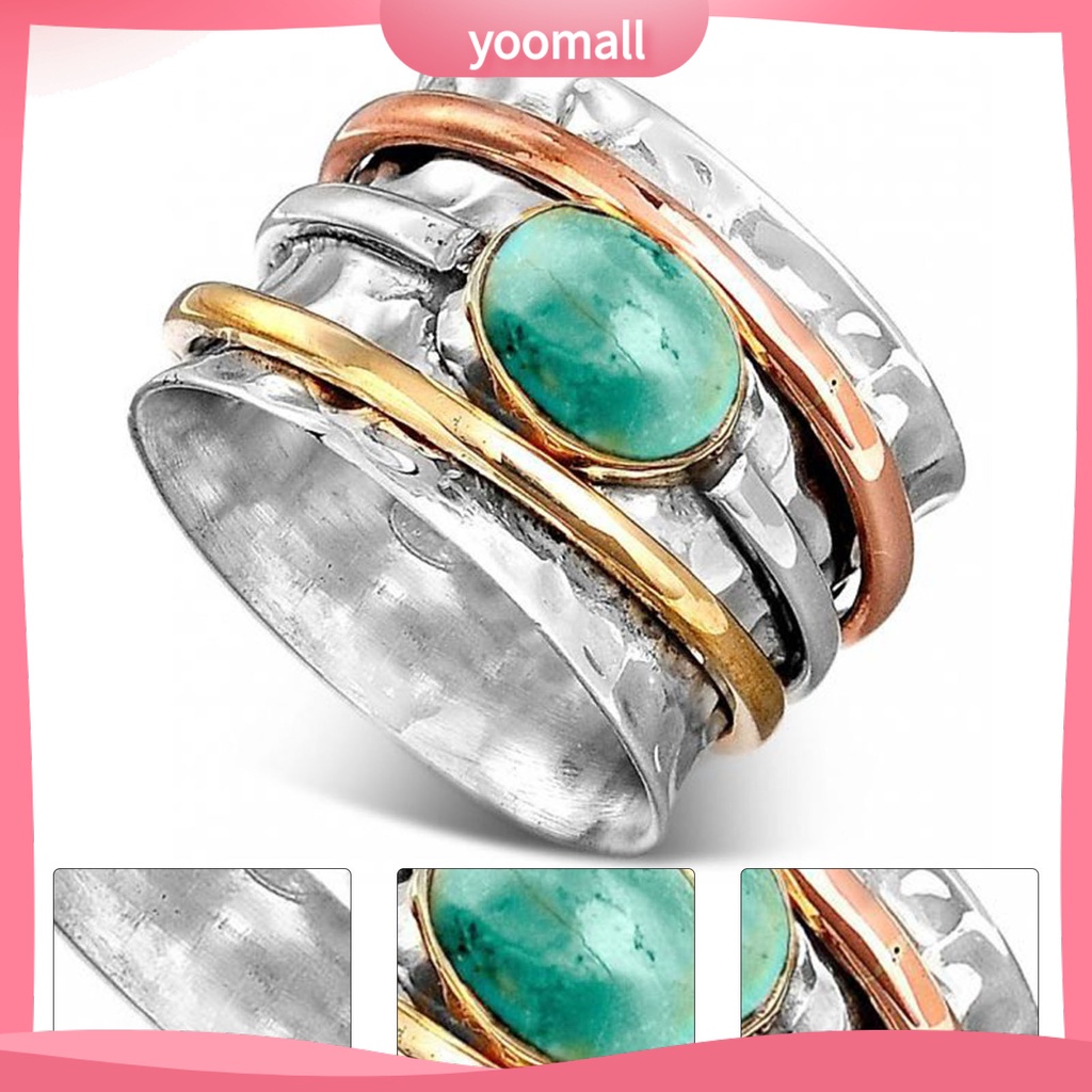 [YM] Nhẫn Nam Đính Đá Ngọc Lam Phong Cách Bohemian Vintage