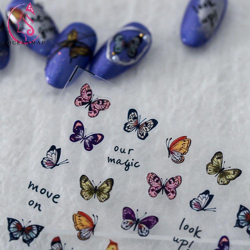 OCEANMAP Sticker Dán Móng Họa Tiết Bươm Bướm Nhiều Màu Sắc