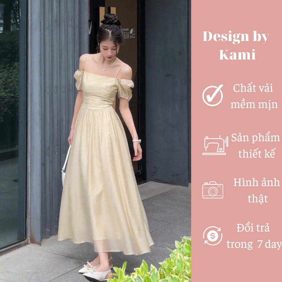 Váy tơ be dáng dài trễ vai YIMI size SMLXL thời trang thiết kế Design By KAMI