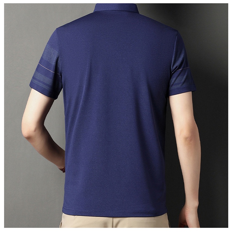 Áo Thun POLO Mỏng Tay Lửng Có Túi In Họa Tiết Sọc Ngang Thời Trang Dành Cho Nam Trung Niên