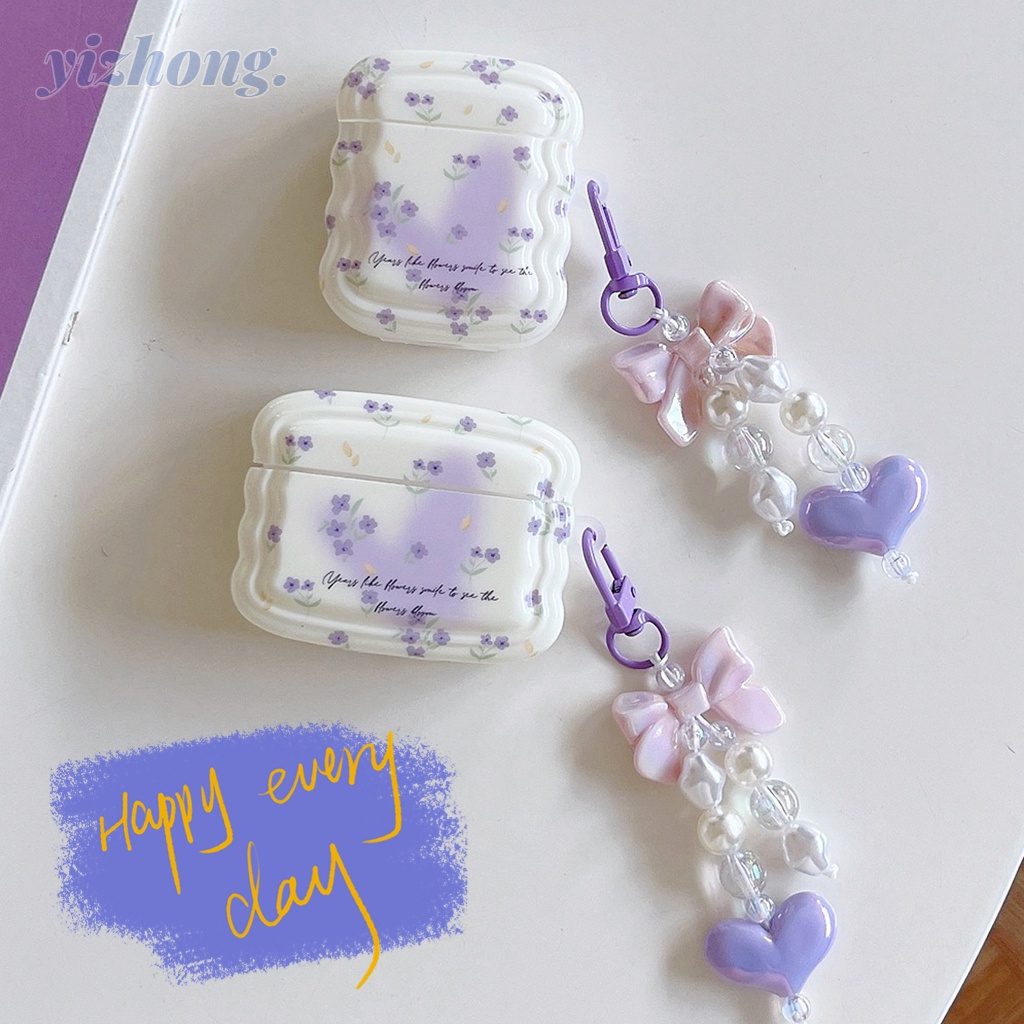 Vỏ Bảo Vệ Hộp Sạc Tai Nghe Airpods Pro 2 3 1 Bằng TPU Mềm Chống Sốc Chống Thất Lạc Họa Tiết Hoa Oải Hương Và Bướm Dễ Thương