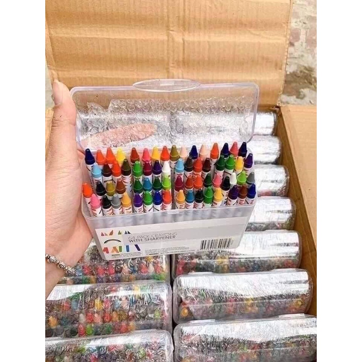 HỘP BÚT SÁP 64 CÂY MÀU KÈM HỘP NHỰA CAO CẤP