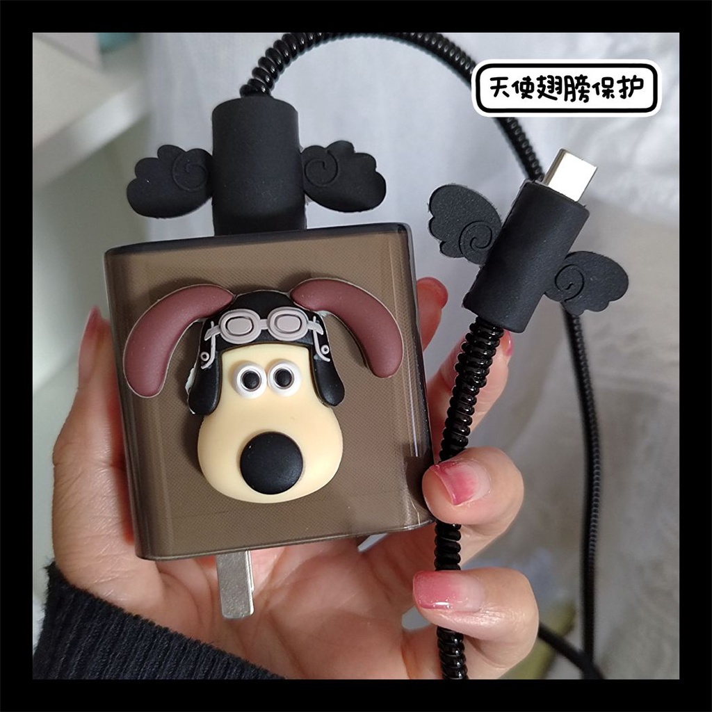 Vỏ sạc Android Bảo vệ cáp Họa tiết chó màu xám để sạc HeadCover Tương thích cho ip 18w 20w và tương 