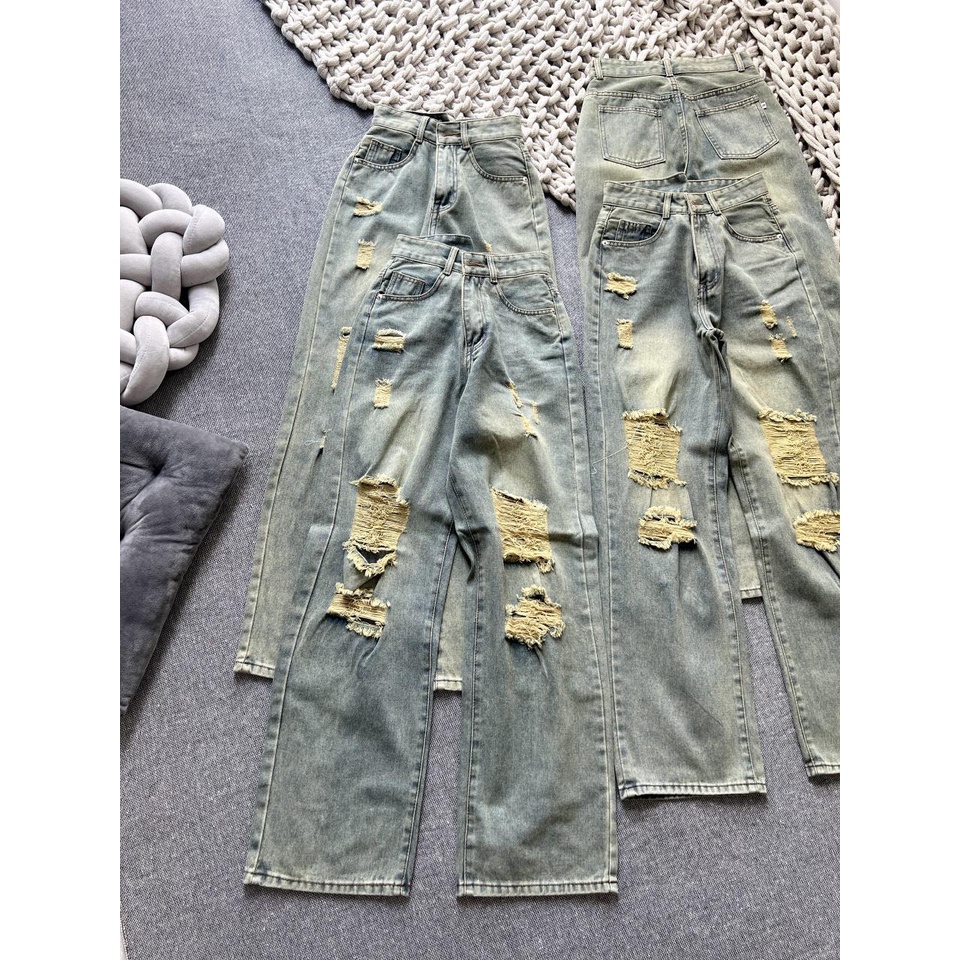 Quần Suông Qc màu bụi vàng rách 103cm Q326