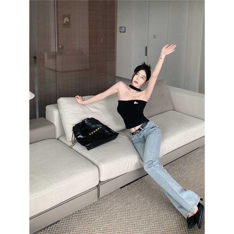 Sodazzz Áo Ống Ngắn Không Tay Thêu Hình Thời Trang Mùa Hè Màu Trơn Dành Cho Bạn Nữ