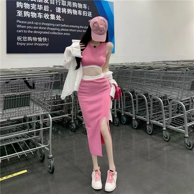 Hàng Châu Âu Mùa Hè Nhẹ Nhàng Phong Cách Hồng Kông Tinh Khiết Cô Gái Nóng Bỏng Set Áo Vest Và Váy Chiên Đường Phố Hợp Thời Trang Fem