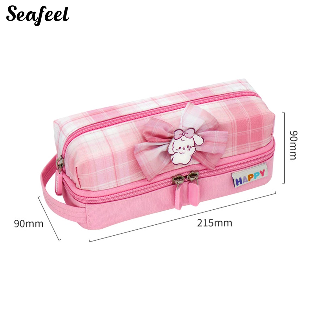 Túi Đựng Bút Hai Ngăn Đính Nơ Sức Chứa Lớn Phong Cách Đại Học