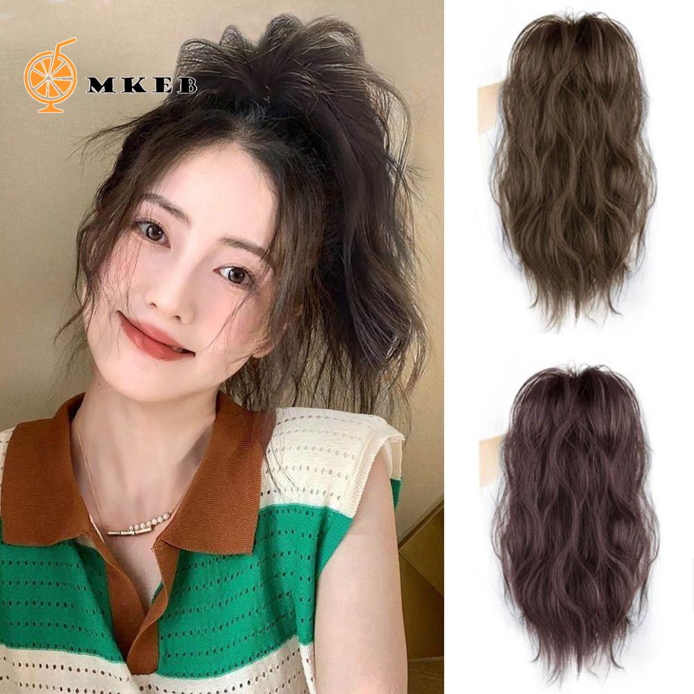 Mkeb Tóc Giả Đuôi Ngựa Ngắn Xoăn Tự Nhiên Cách Nhiệt Màu Đen Có Kẹp Tóc Đuôi Ngựa Bằng Sợi Tổng Hợp Tự