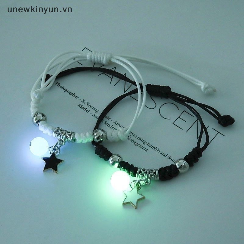 1 Cặp Vòng Đeo Tay Mặt Mèo / Trăng / Sao Dạ Quang Handmade Có Thể Điều Chỉnh Phù Hợp Làm Quà Cho Bạn Bè