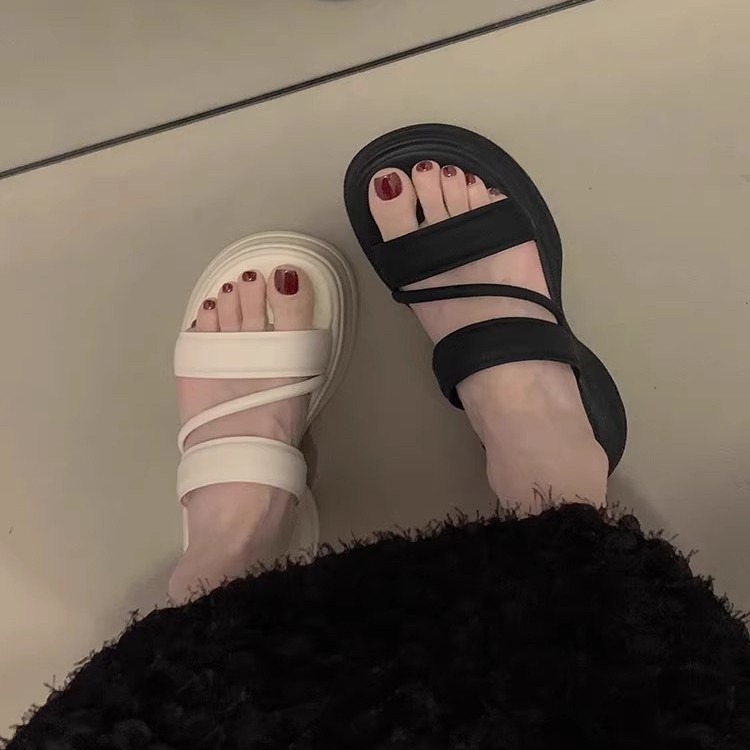 Huaqoo Dép bánh mì guốc dép giày nữ Màu Sắc Đơn Giản Thoải Mái Cao Gót Chống Trơn Trượt dép đế xuồng 31ZHDLX071714