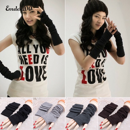 Găng Tay Len Dài Hở Ngón Ấm Áp Thời Trang Cho Nữ