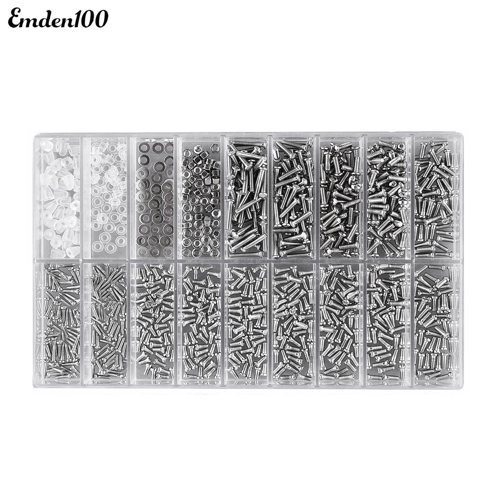 Hộp 1000 Ốc Vít 18 Loại Khác Nhau Bằng Thép Không Gỉ Dùng Để Sửa Chữa Mắt Kính