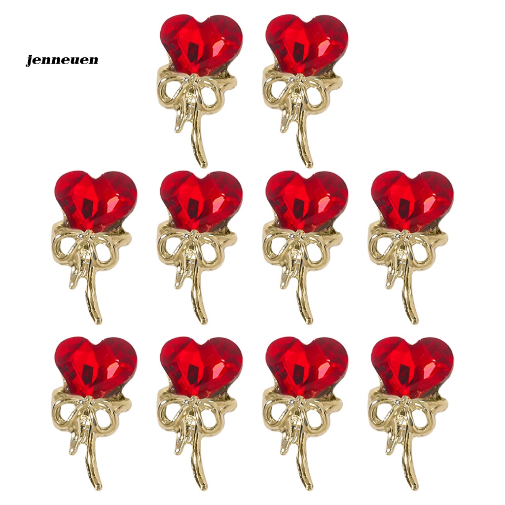 Set 10 Phụ Kiện Trang Trí Móng Tay Nghệ Thuật Hình Trái Tim Bằng Hợp Kim