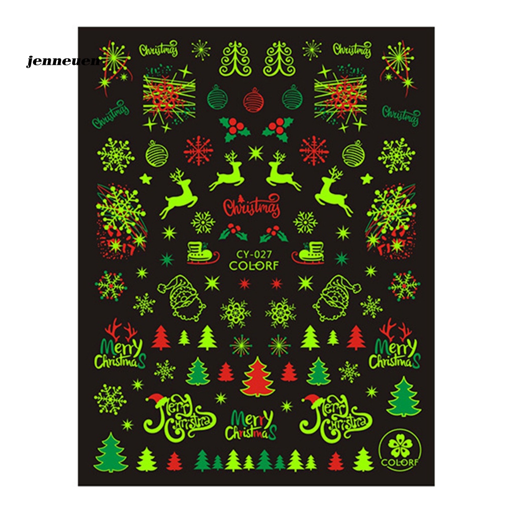 1 Tấm Miếng Dán Móng Tay Dạ Quang Hình Người Tuyết