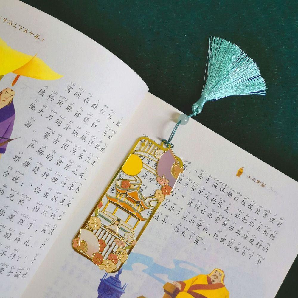 Giovanni Kẹp Kim Loại Đánh Dấu Trang Sách Mặt Dây Tua Rua Rỗng Kiểu Trung Hoa retro Đánh Dấu Trang Sách Cho Học Sinh