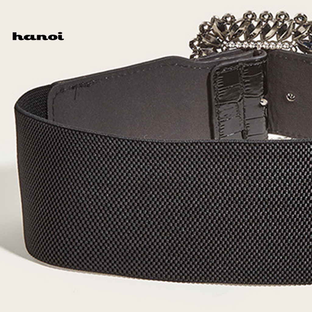 Thắt Lưng Giả Da Co Giãn Màu Trơn Đính Đá Thời Trang Cho Nữ