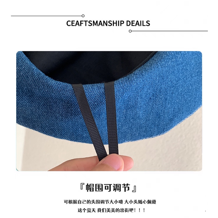 Mũ Beret Denim Phối Nút Phong Cách Thời Trang Hàn Quốc Cho Nữ
