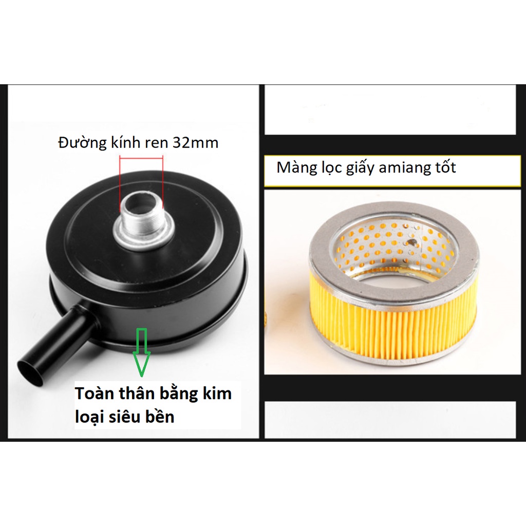 Bô e máy hơi, bộ giảm âm, lọc gió máy nén khí ren 25mm, 32mm