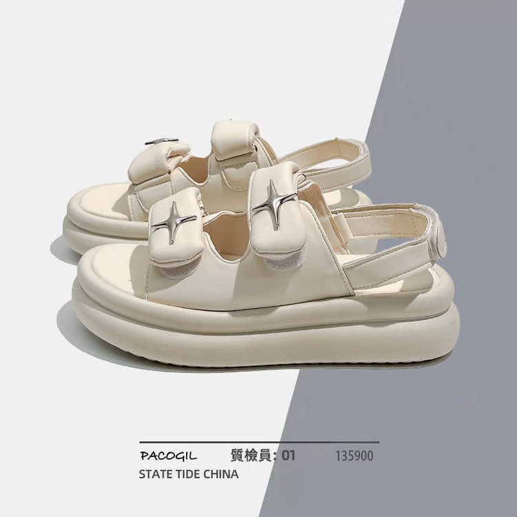 Sandal Hở Ngón Đế Cao Su PU  Quai Dán Khoá Kim Loại