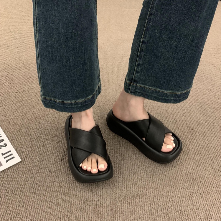 Dép Sandal Đế Dày Quai Chéo Phong Cách Roman Thời Trang Đi Biển Mùa Hè Hàng Mới 2023