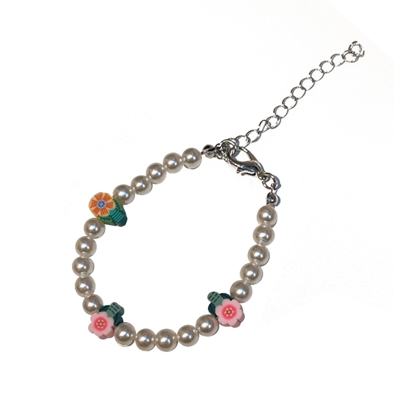 Vòng Đeo Tay Hạt Đất Sét Thủ Công Nhiều Màu Đính Hoa Và Ngọc Trai Cho Nữ