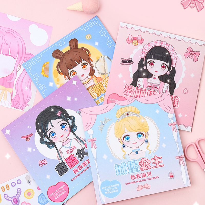 Nhãn dán trang điểm thay đổi hình công chúa bóc dính sticker make up đồ chơi thủ công DIY quà tặng trang trí cho bé gái YK