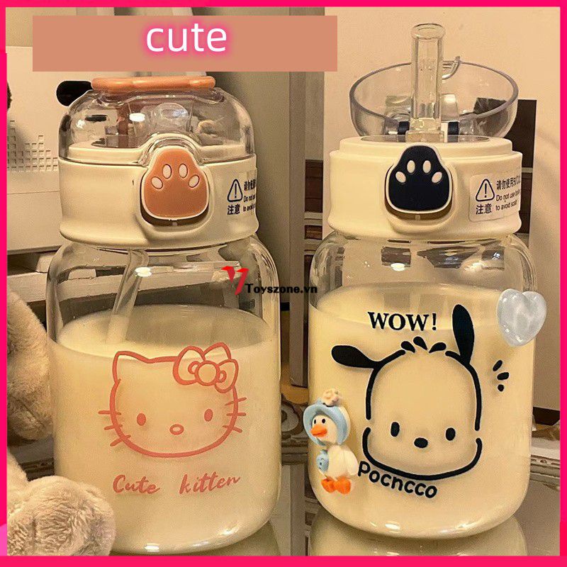 Bình Nước Dung Tích 400Ml Có Ống Hút Chịu Nhiệt Cao Chống Nổ Thiết Kế Dễ Thương Cho Nữ