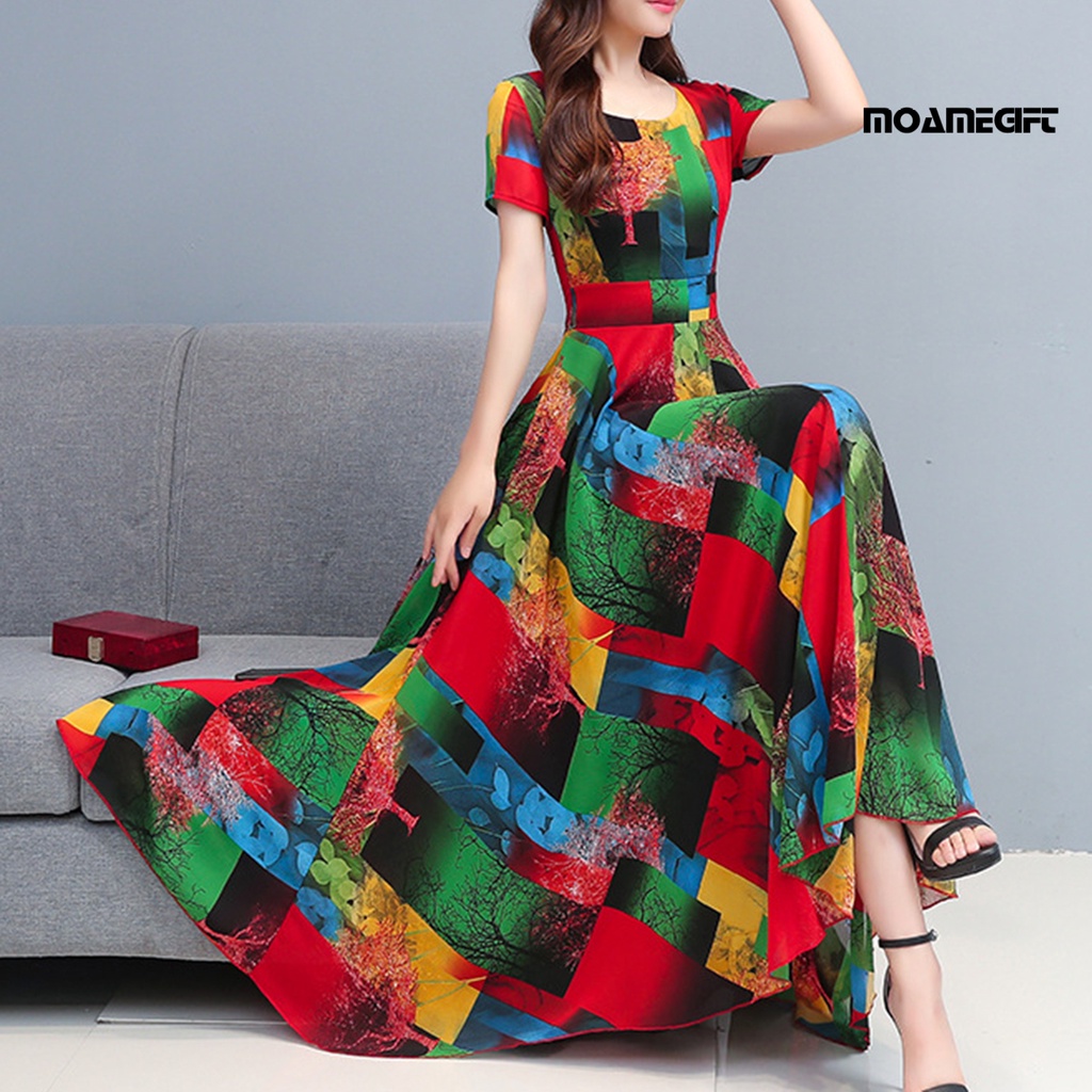 Đầm Dài Dáng Chữ A Viền Lớn In Họa Tiết Đầy Màu Sắc Thời Trang Mùa Hè