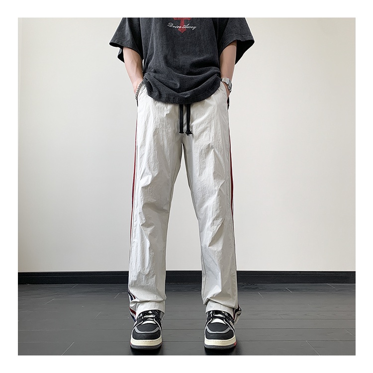 Quần Dù Mỏng Kẻ Sọc Bên Hông Phong Cách Đường Phố Mùa Hè Thông Thường Cho Nam