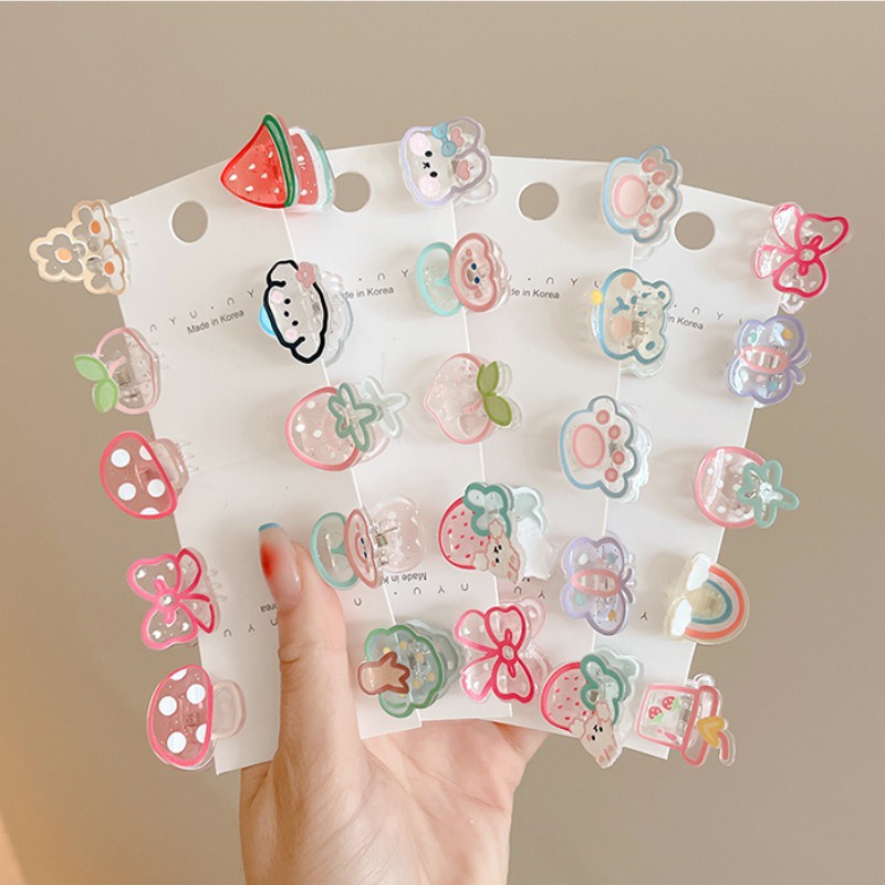 Bộ Kẹp Tóc Mini Bằng Acrylic Hình Trái Cây Hoạt Hình Phong Cách Hàn Quốc Dễ Thương Cho Bé