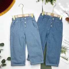 Quần bò bé gái litibaby xếp ly 3 cúc cho bé 15kg - 30kg