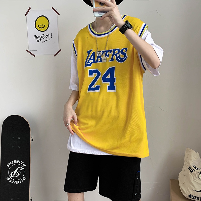 BEFOYI Men's Tank Top Basketball T-shirt Sleeveless Korean casual letter loose round neck white top size S-3XL SLC98