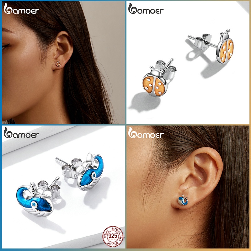 Khuyên tai dạng hạt BAMOER bạc sterling 925 thiết kế động vật ngộ nghĩnh thời trang làm quà tặng cho nữ