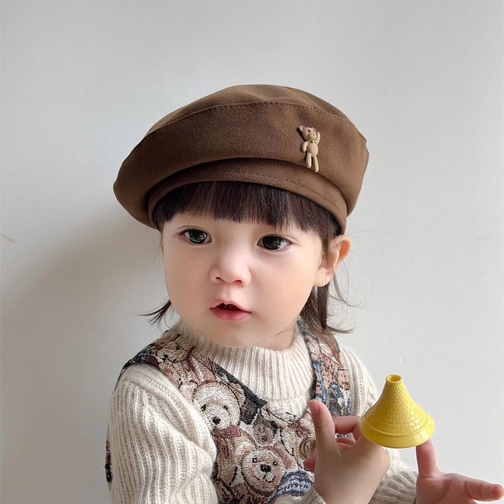 Mũ Nồi Bằng Len Hình Gấu Hoạt Hình Thời Trang Thu Đông Hàn Quốc Cho Trẻ Em