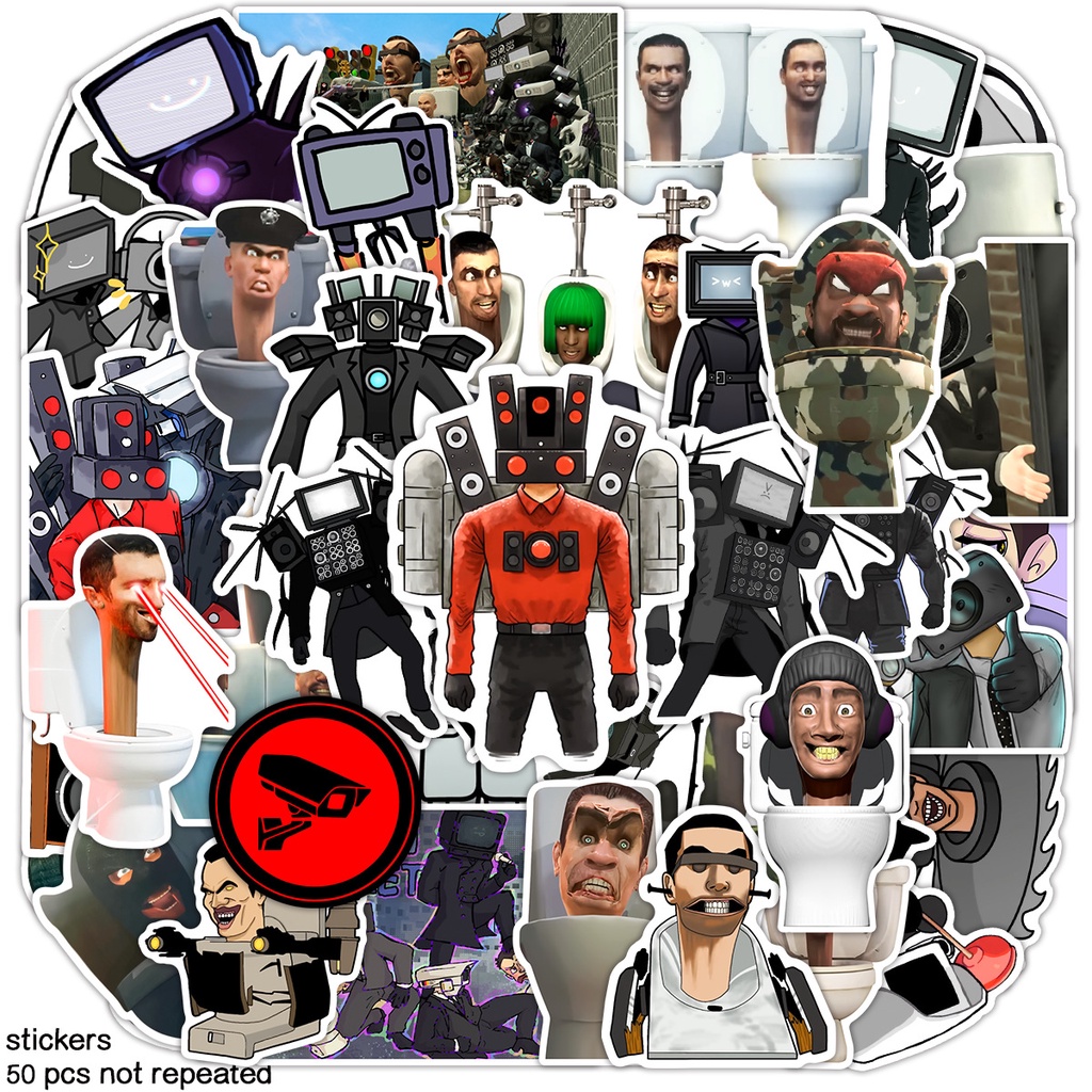 Eul 50 cái skibidi toilet stickers titan tv man speaker man monitor man camera man waterproof hd stickers máy tính xách tay