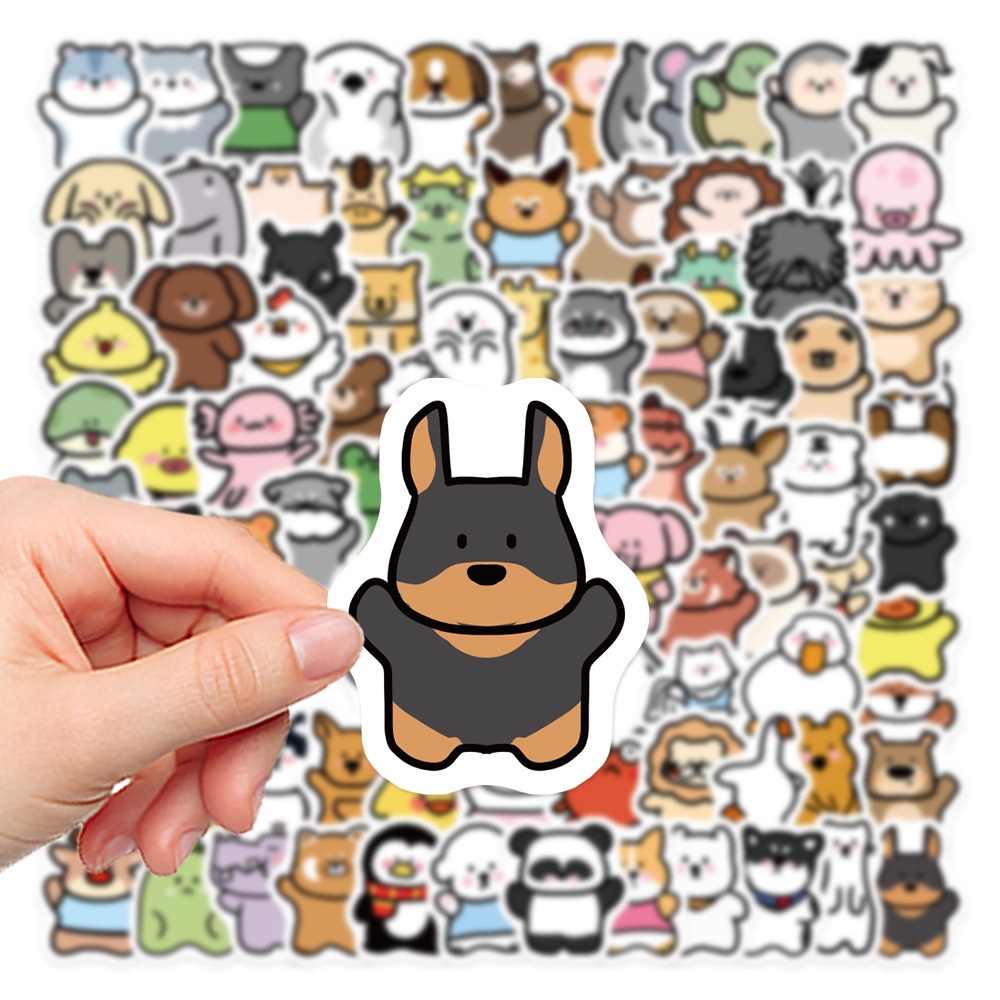 Set 100 Miếng Dán Trang Trí Mũ Bảo Hiểm Hình Động Vật Dễ Thương