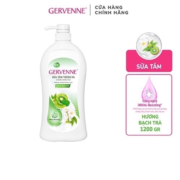 Sữa tắm trắng da hương nước hoa Gervenne Kiwi và Bạch Trà (450g/chai)