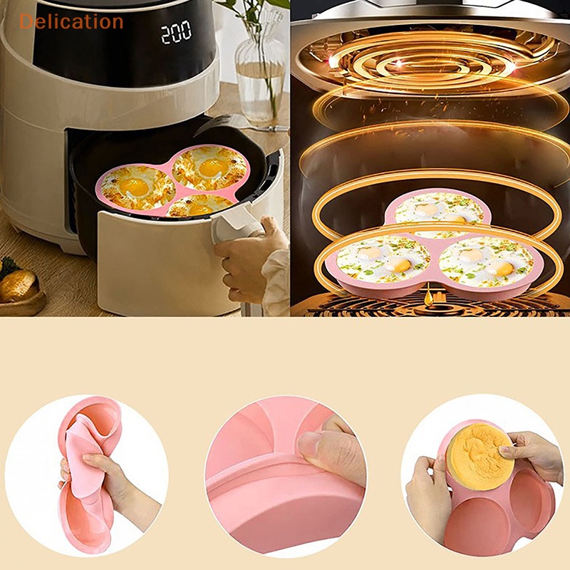 Khuôn làm bánh pancake trứng ELEBUY bằng silicon chống dính nấu bữa sáng/bánh mì kẹp/muffin trong nồi chiên không dầu