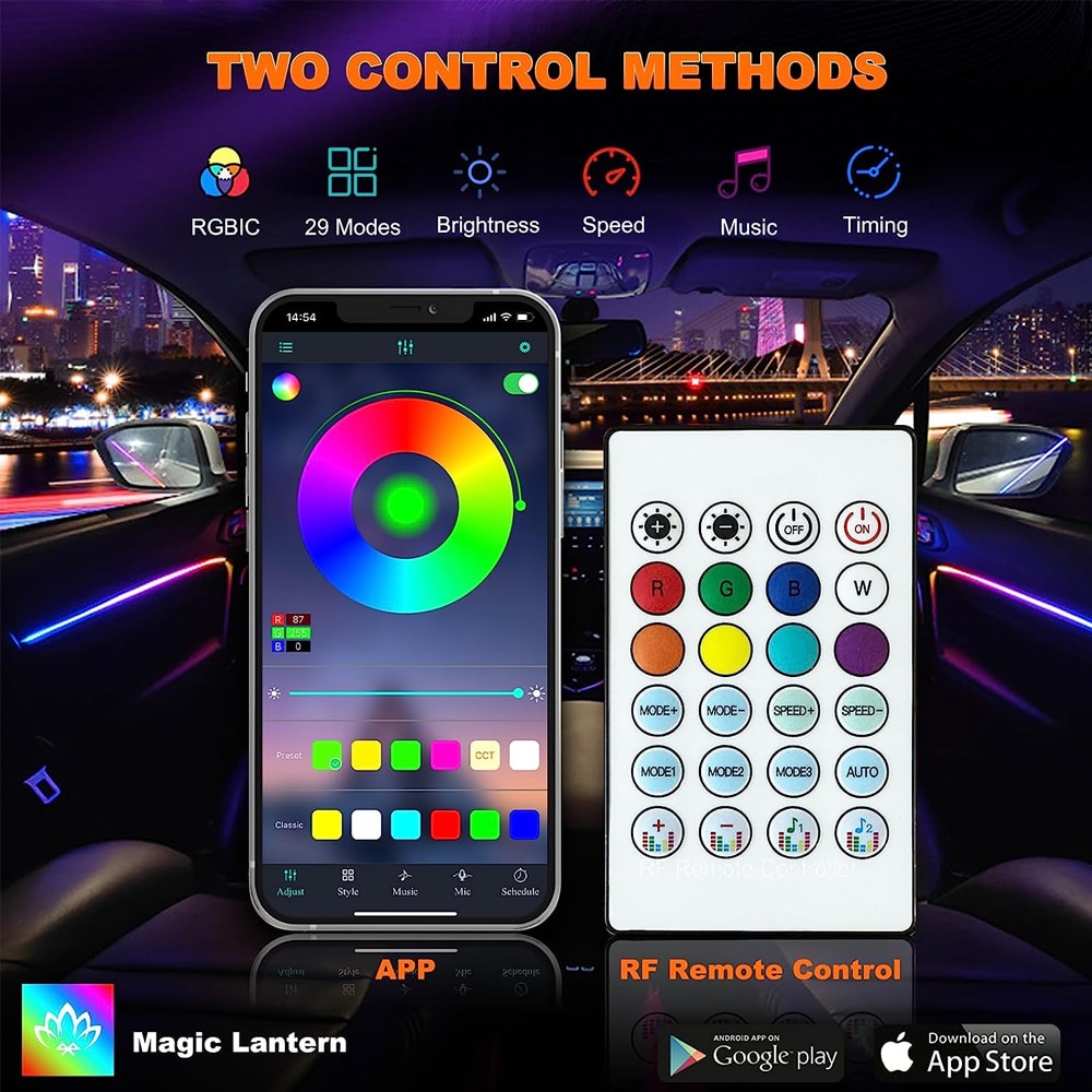 Dây Đèn LED RGB 5V Cổng USB Trang Trí Nội Thất Xe Hơi Kèm Điều Khiển Từ Xa