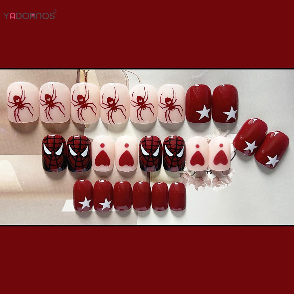 YADORNOS Móng Tay Giả Siêu Linh Hoạt Họa Tiết Người Nhện Cho Nữ