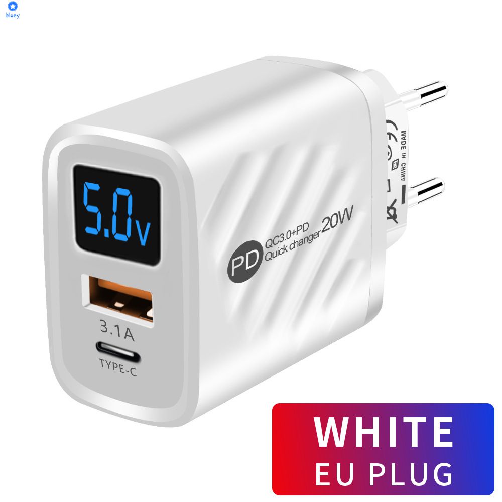 Bộ Chuyển Đổi Sạc Pd 20W Usb Màn Hình Kỹ Thuật Số Sạc Nhanh Qc3.0 Cho Xiaomi Samsung 【bluey】