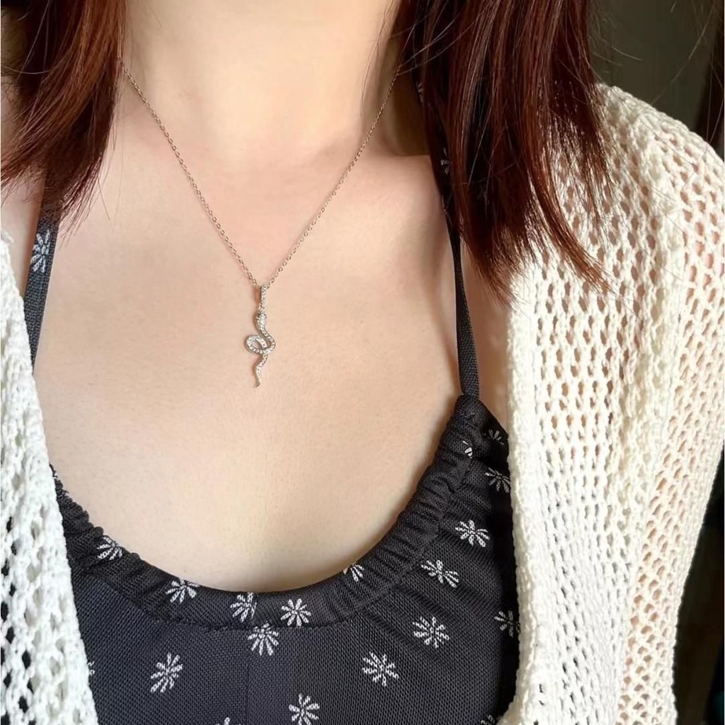 Vòng cổ Mặt Hình Rắn Bằng Thép Không Gỉ Đính Đá zircon Thời Trang Phong Cách Punk hip Hop Dành Cho Nữ