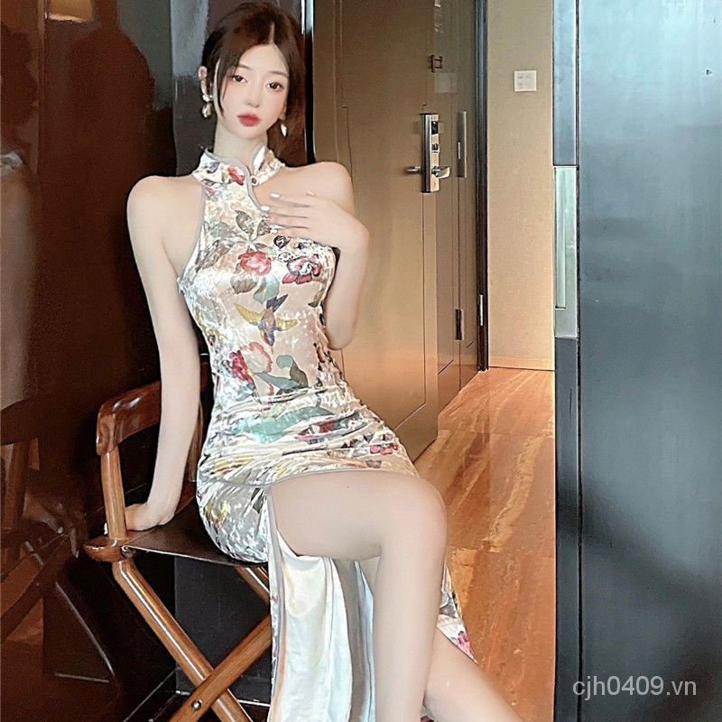 Đầm Sườn Xám Eo Cao Hở Vai Xẻ Tà Quyến Rũ Thời Trang Mùa Hè 2022 Cho Nữ